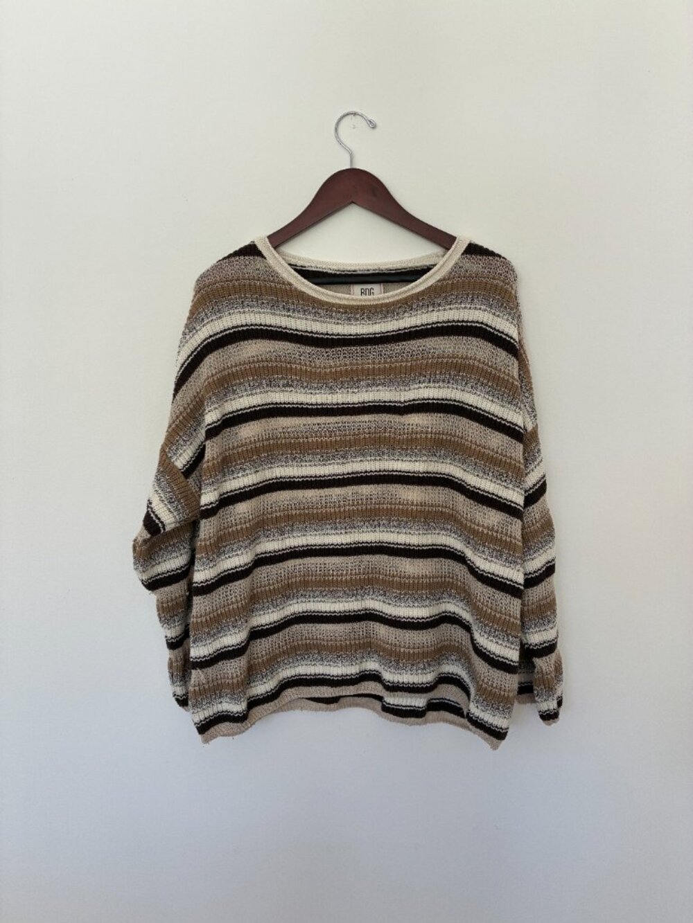 BDG Striped Knit Pullover Sweater in Cream, Brown & Black